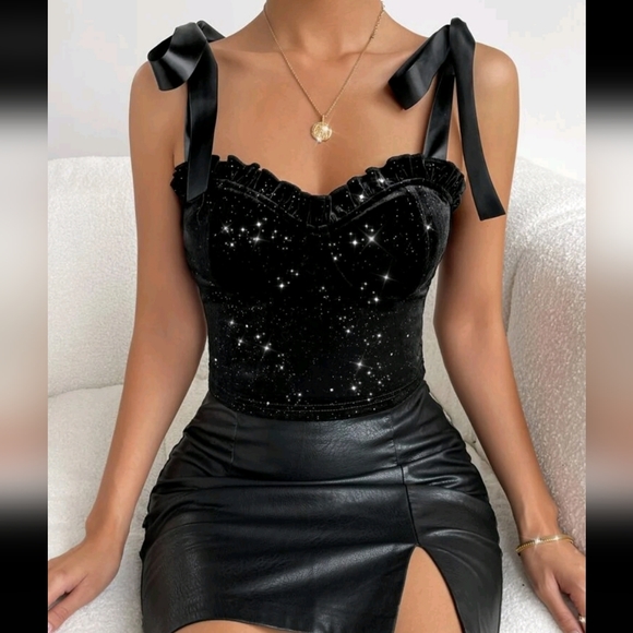 Velvet Tie Shoulder Top main image 0
